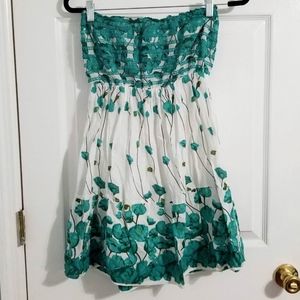 White and Teal Floral Strapless Dress- 2 For $25